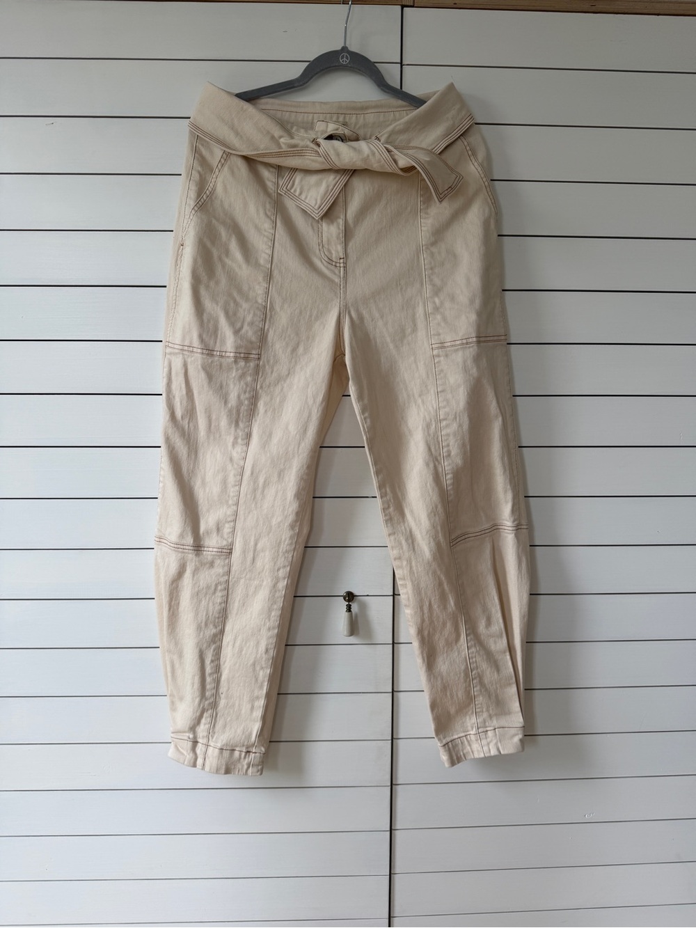 Ulla Johnson Cream High-Rise Tie-Waist Cropped Utility Pants